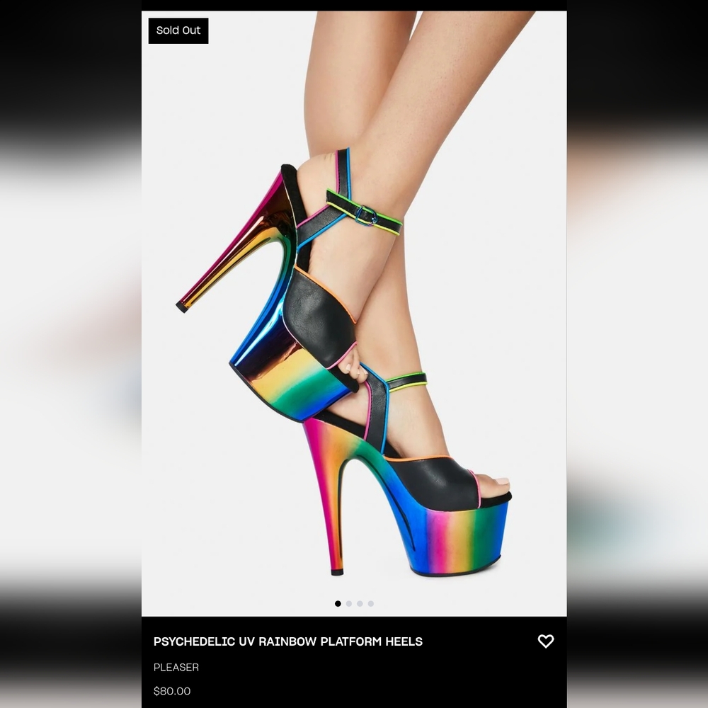 Pleasers Stilleto Psychedelic UV Rainbow Platform Heels Exotic Dancer Shoes 7" - Picture 2 of 9